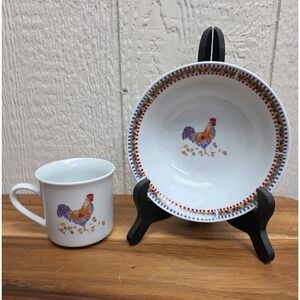 Gibson Cereal Soup Salad Bowl(s) 6 1/2" Rooster Stoneware & Coffee Mug/Cup